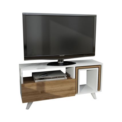 Table TV NOVELLA 51x90 cm blanche/marron