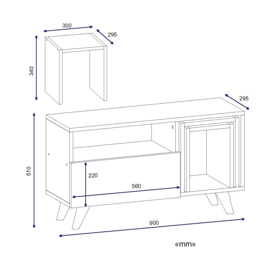 Table TV NOVELLA 51x90 cm blanche/marron