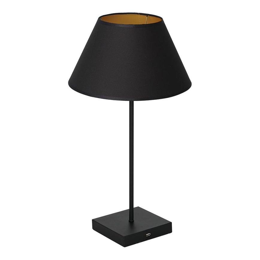 Tafel Lamp met USB verbinding 1xE27/60W/230V zwart