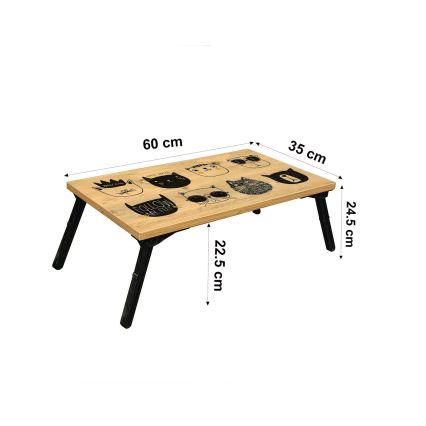 Tafel voor op Bed GUSTO CATS 24x60 cm beige/zwart