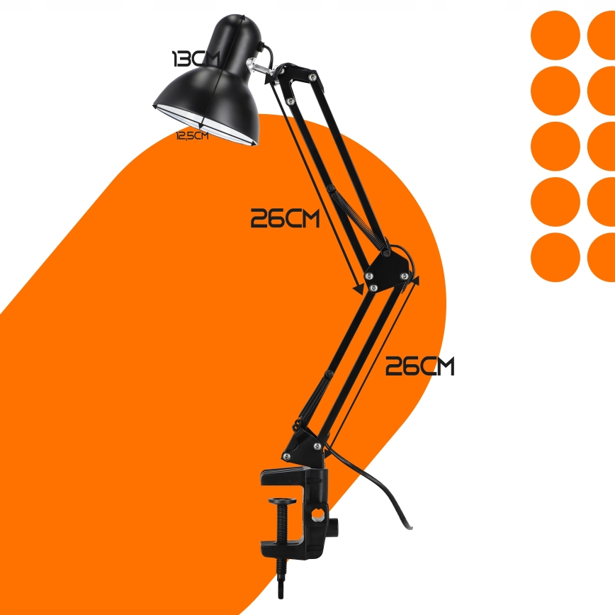 Tafellamp met klem 1xE27/60W/230V zwart