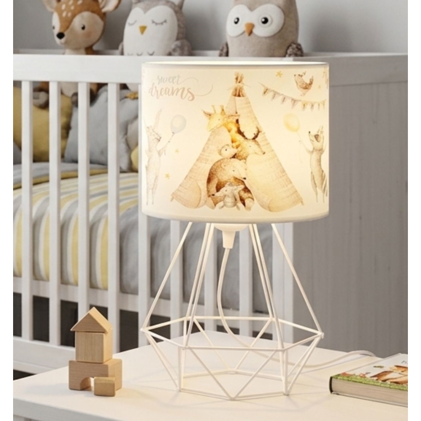 Tafellamp voor kinderkamer KIDS ROOM 1xE27/60W/230V Ø 18 cm met schattige diertjes