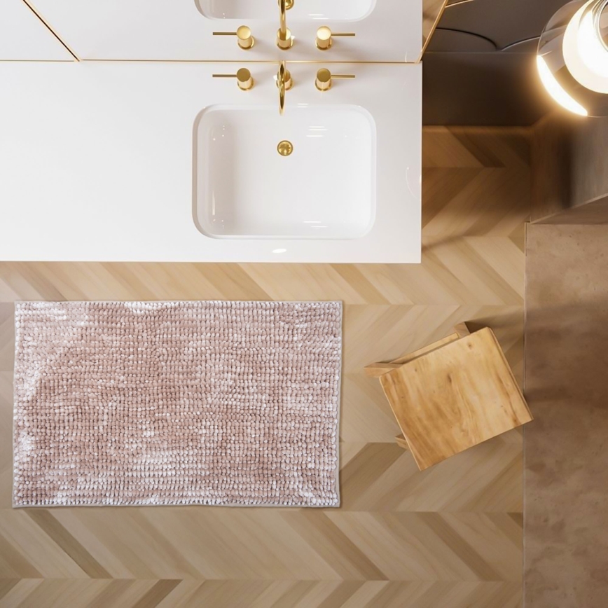 Tapis de salle de bain antidérapant CHENILLE 50x80 cm beige