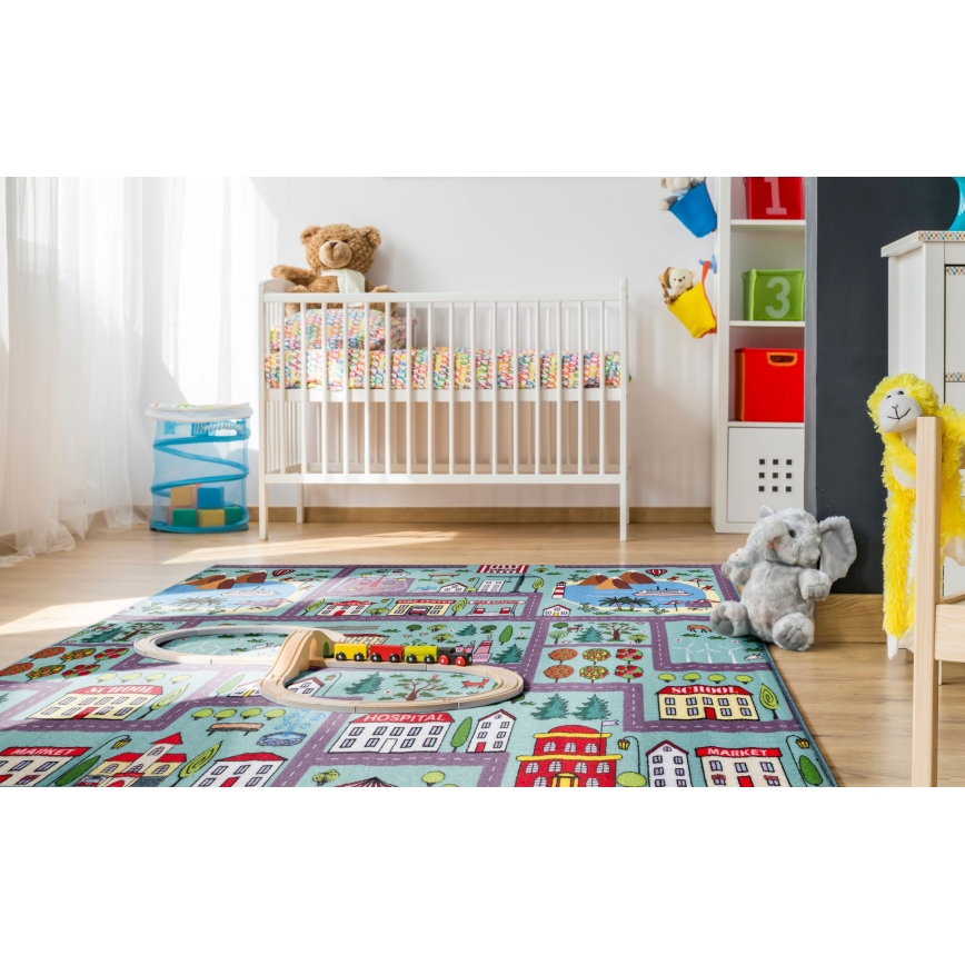 Tapis enfant STELLA STREETS 120x170 cm turquoise/ville