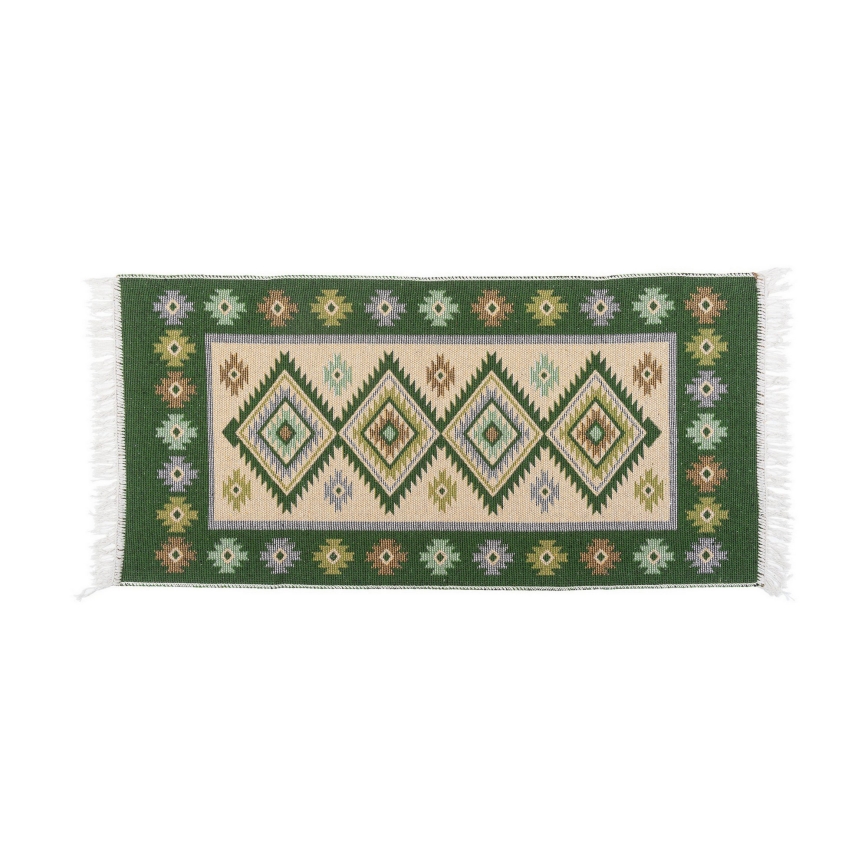 Tapis oriental réversible KILIM 80x150 cm vert/beige