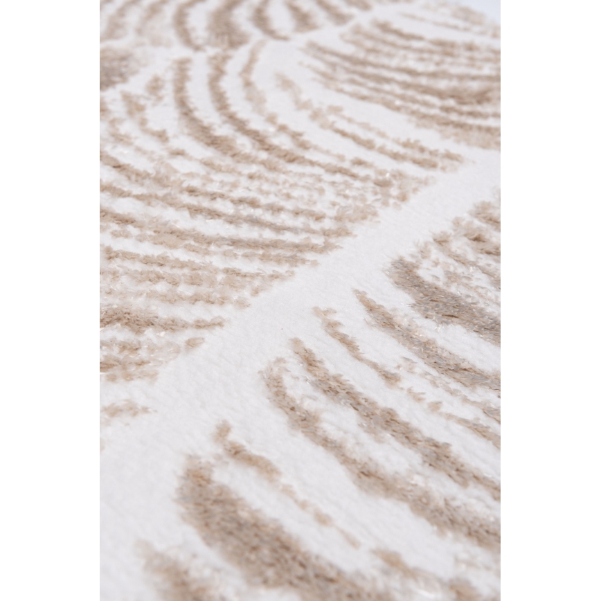 Tapis rond SALAMANCA 100 cm beige/blanc à motif de feuilles