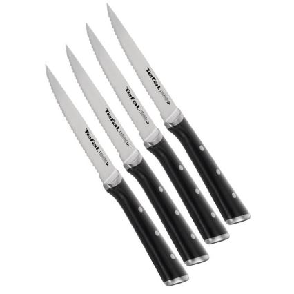 Tefal - Set van 4 roestvrijstalen steakmessen ICE FORCE 11 cm, glanzend chroom/zwart