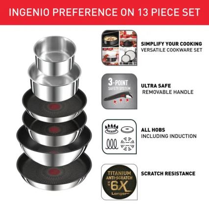 Tefal - Batterie de cuisine 13 pcs INGENIO PREFERENCE ON acier inoxydable