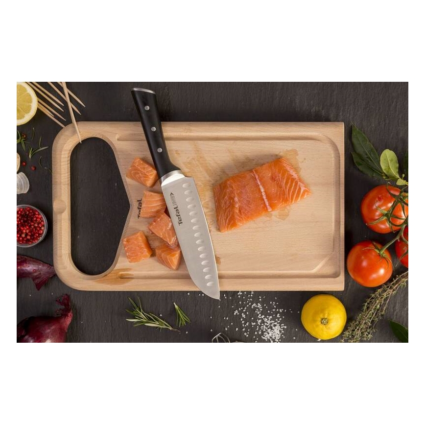 Tefal - Couteau en acier inoxydable santoku ICE FORCE 18 cm chrome brillant/noir