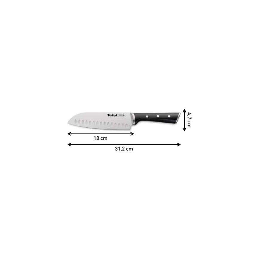 Tefal - Couteau en acier inoxydable santoku ICE FORCE 18 cm chrome brillant/noir