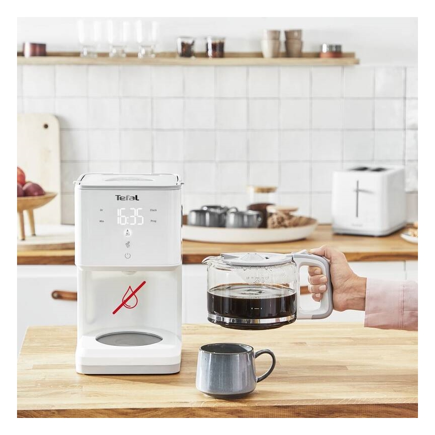 Tefal - Druppel koffiezetapparaat met LCD scherm SENSE 1000W/230V wit