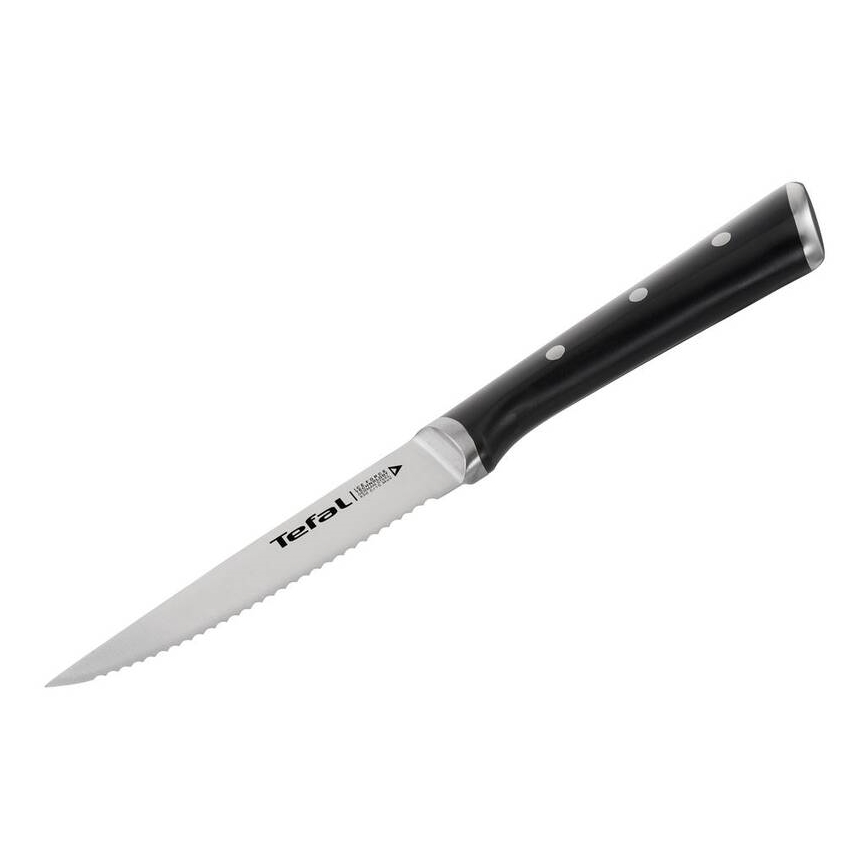 Tefal - Ensemble de 4 couteaux à steak ICE FORCE en acier inoxydable, 11 cm, chrome brillant/noir