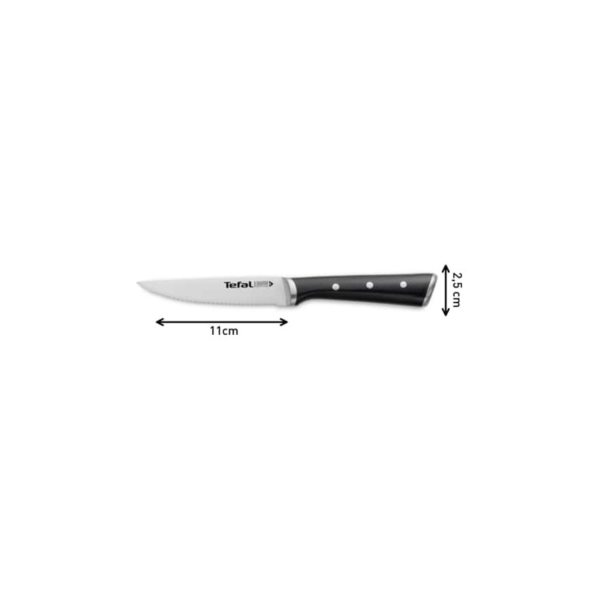 Tefal - Ensemble de 4 couteaux à steak ICE FORCE en acier inoxydable, 11 cm, chrome brillant/noir