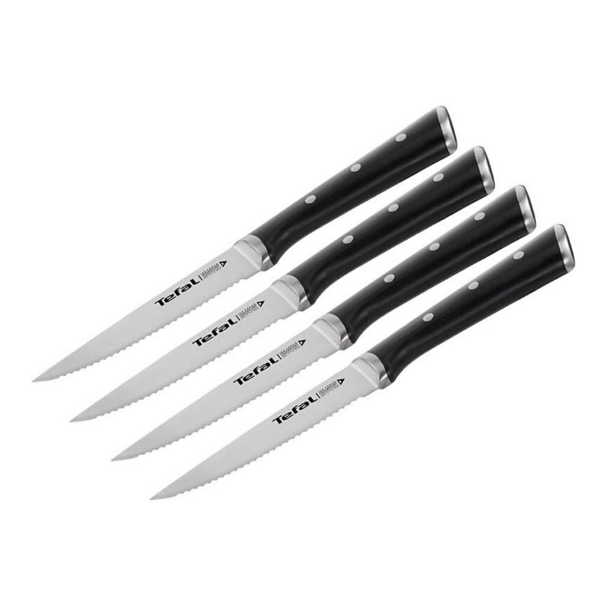 Tefal - SET 4x Roestvrijstalen steakmes ICE FORCE 11 cm glanzend chroom/zwart