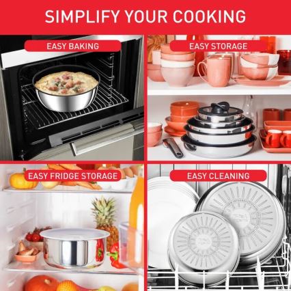 Tefal - Ensemble de 13 pièces de batterie de cuisine INGENIO PREFERENCE ON en acier inoxydable