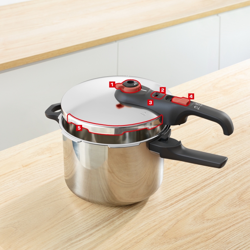 Tefal - Snelkookpan 6 l SECURE TRENDY + 5-delige set INGENIO EMOTION