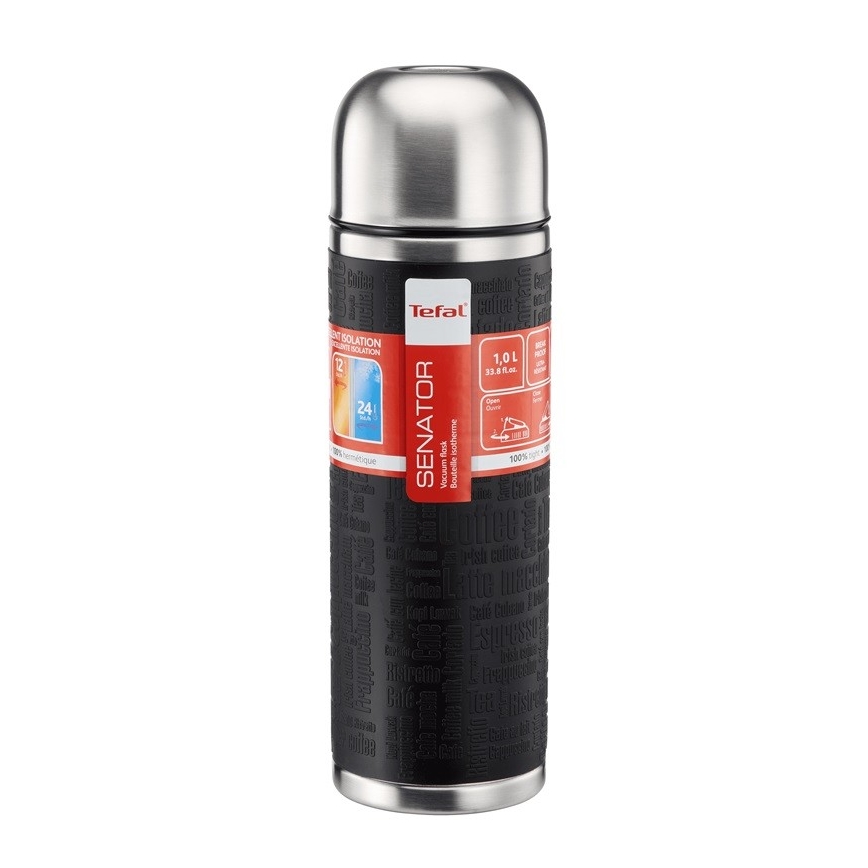 Tefal - Thermoskan met mok 1 l SENATOR roestvrij/zwart