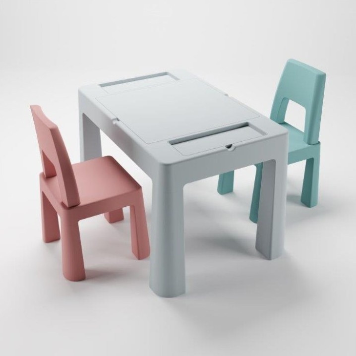 TEGA BABY - Kindertafel met stoelen grijs/roze/turkoois