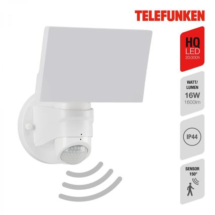 Telefunken 304306TF - Applique murale extérieure avec détecteur LED/16W/230V IP44 blanc