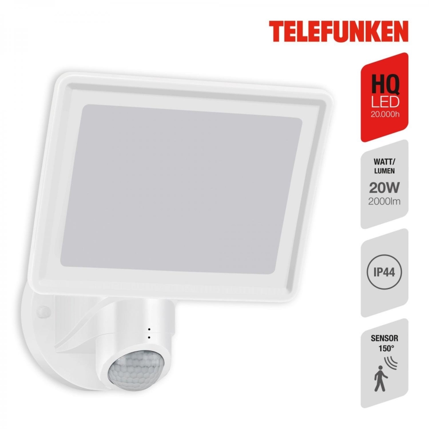 Telefunken 304406TF - LED buitenwandstraler met sensor LED/20W/230V IP44