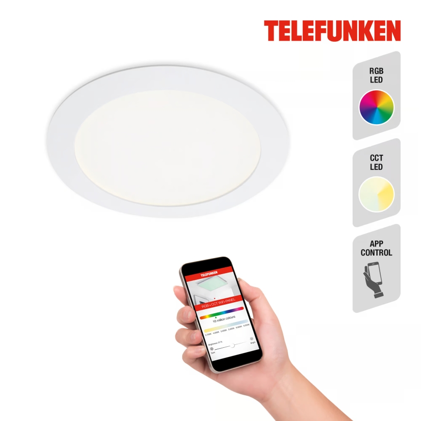 Telefunken 309406TF - Luminaire encastré dimmable LED RGBW FRAME LED/12W/230V 2700-6500K Wi-Fi Tuya blanc