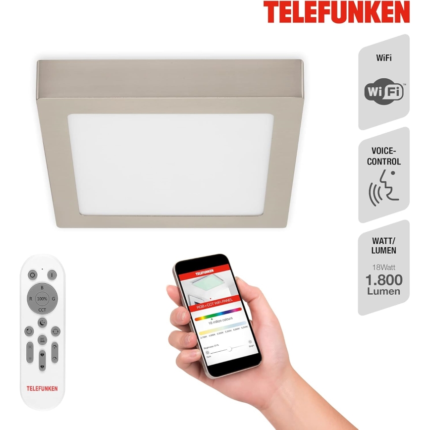 Telefunken 309602TF - LED RGBW Dimbare plafondlamp LED/18W/230V 2700-6500K Wi-Fi Tuya