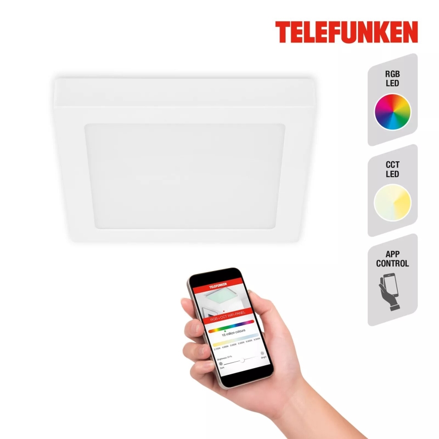 Telefunken 309706TF - Plafonnier à intensité variable RGB LED/23W/230V 2700-6500K Wi-Fi Tuya blanc