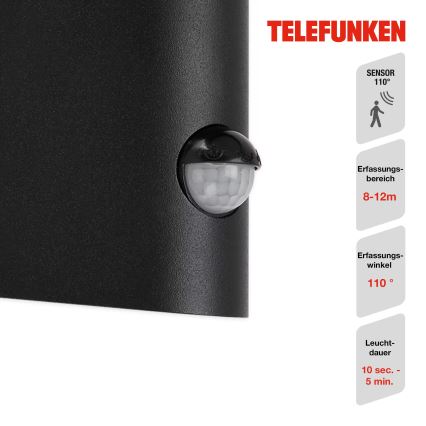 Telefunken 312505TF- Applique murale extérieure avec détecteur LED/10W/230V IP44 noir