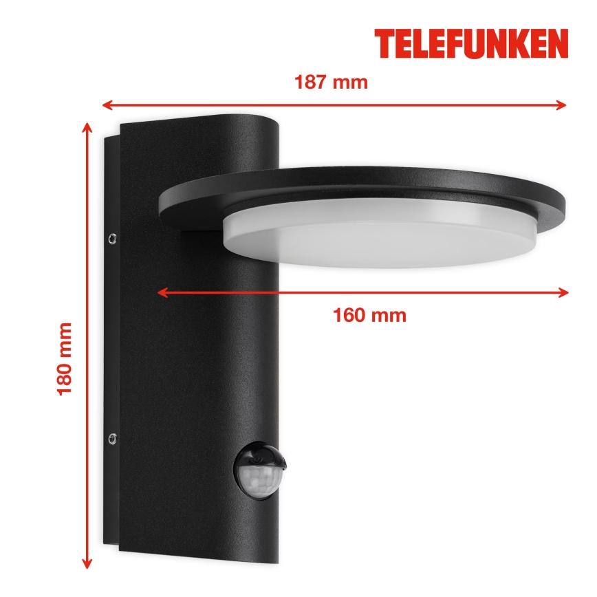 Telefunken 312505TF- Applique murale extérieure avec détecteur LED/10W/230V IP44 noir