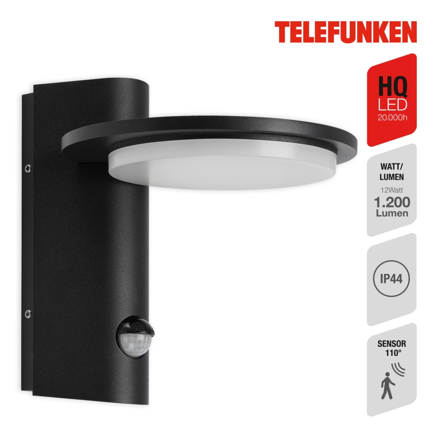 Telefunken 312505TF-LED Wandlamp voor buiten met sensor LED/10W/230V IP44 zwart