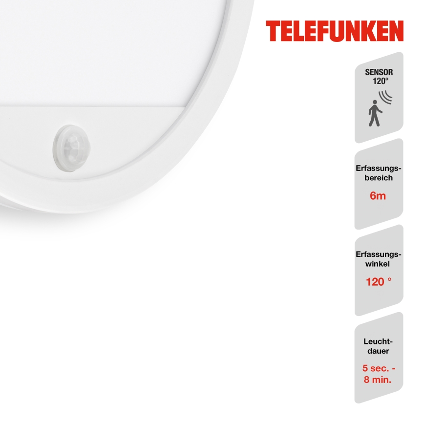 Telefunken 313706TF - LED Applique murale extérieure avec détecteur LED/15W/230V IP44 blanc