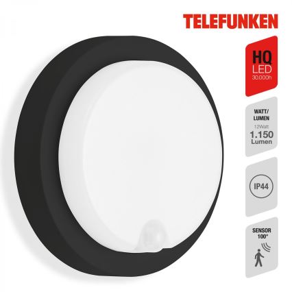Telefunken 315305TF - Applique murale extérieure avec détecteur LED/12W/230V IP44 noir