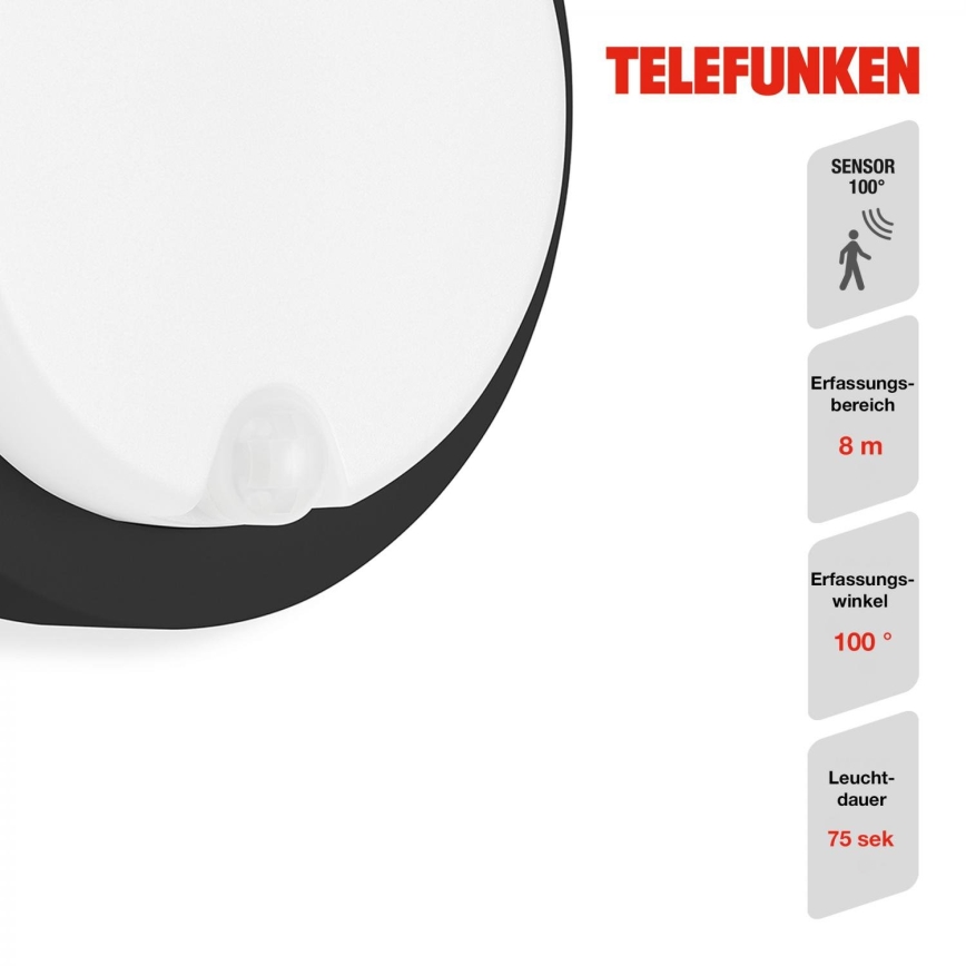 Telefunken 315305TF - Applique murale extérieure avec détecteur LED/12W/230V IP44 noir