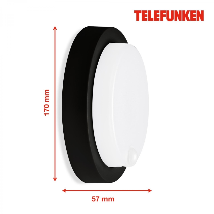 Telefunken 315305TF - Applique murale extérieure avec détecteur LED/12W/230V IP44 noir