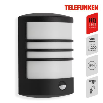 Telefunken 315505TF - LED Wandlamp voor buiten met sensor LED/12W/230V IP44 zwart