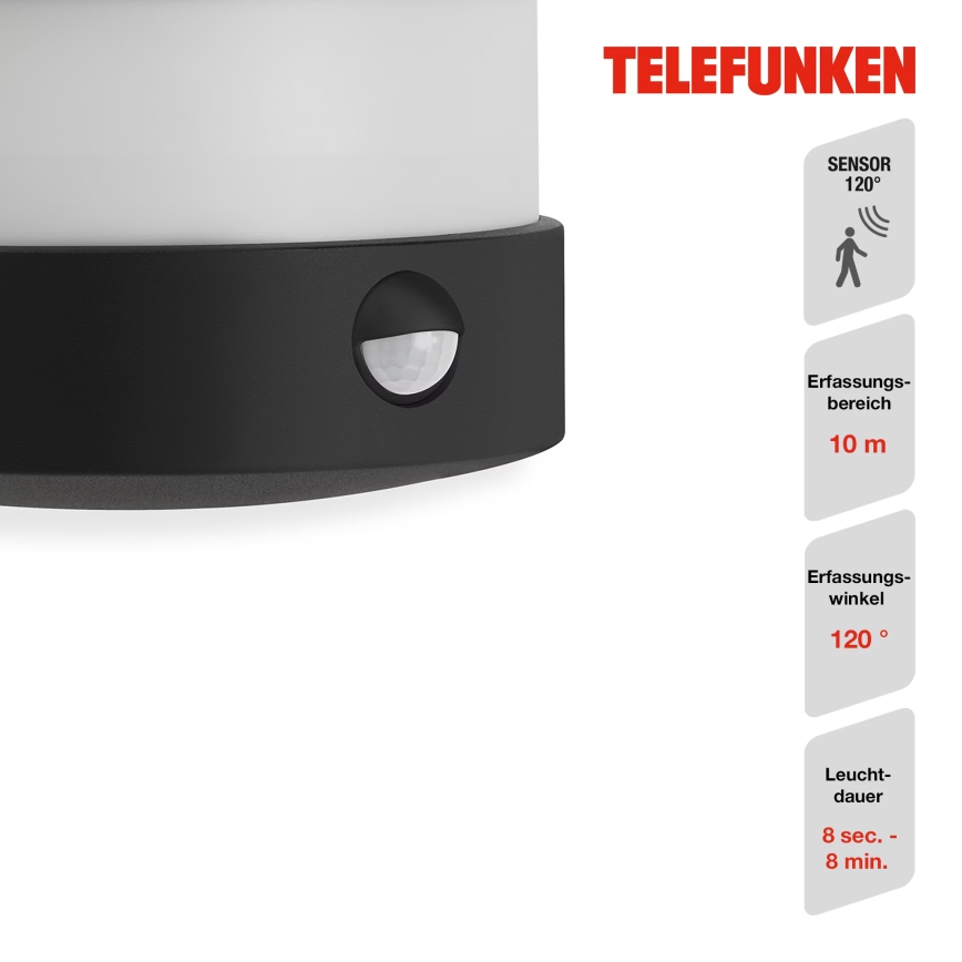 Telefunken 315505TF - LED Wandlamp voor buiten met sensor LED/12W/230V IP44 zwart