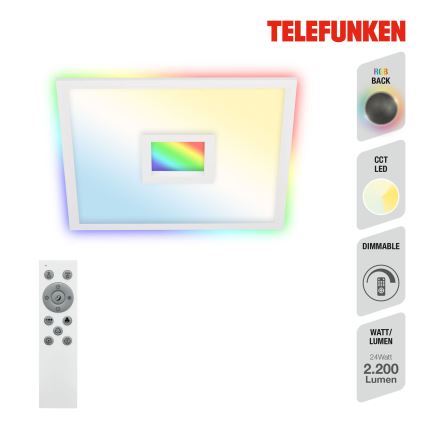 Telefunken 319406TF - RGBW dimbare plafondlamp LED/24W/230V 2700-6500K wit + afstandsbediening