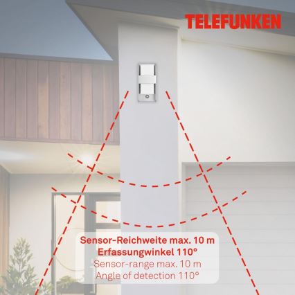 Telefunken 321104TF - Wandlamp voor buiten met sensor 1xE27/12W/230V IP44 wit