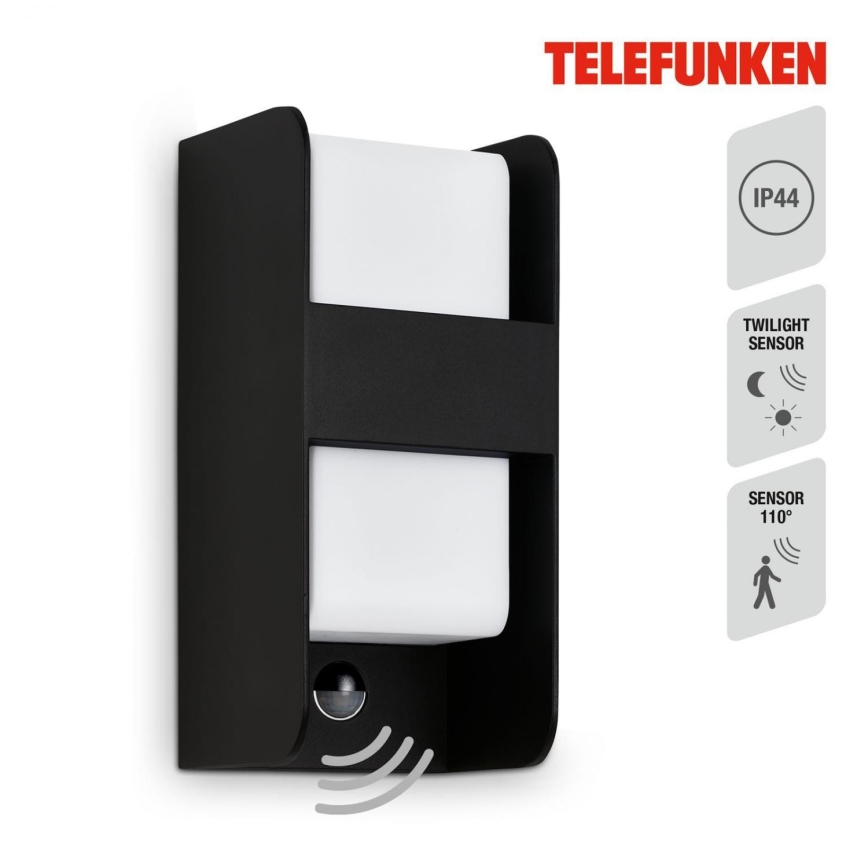 Telefunken 321105TF - Applique murale extérieure avec détecteur 1xE27/12W/230V IP44 noir
