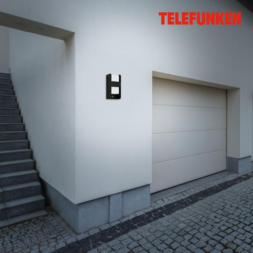 Telefunken 321105TF - Wandlamp voor buiten met sensor 1xE27/12W/230V IP44 zwart