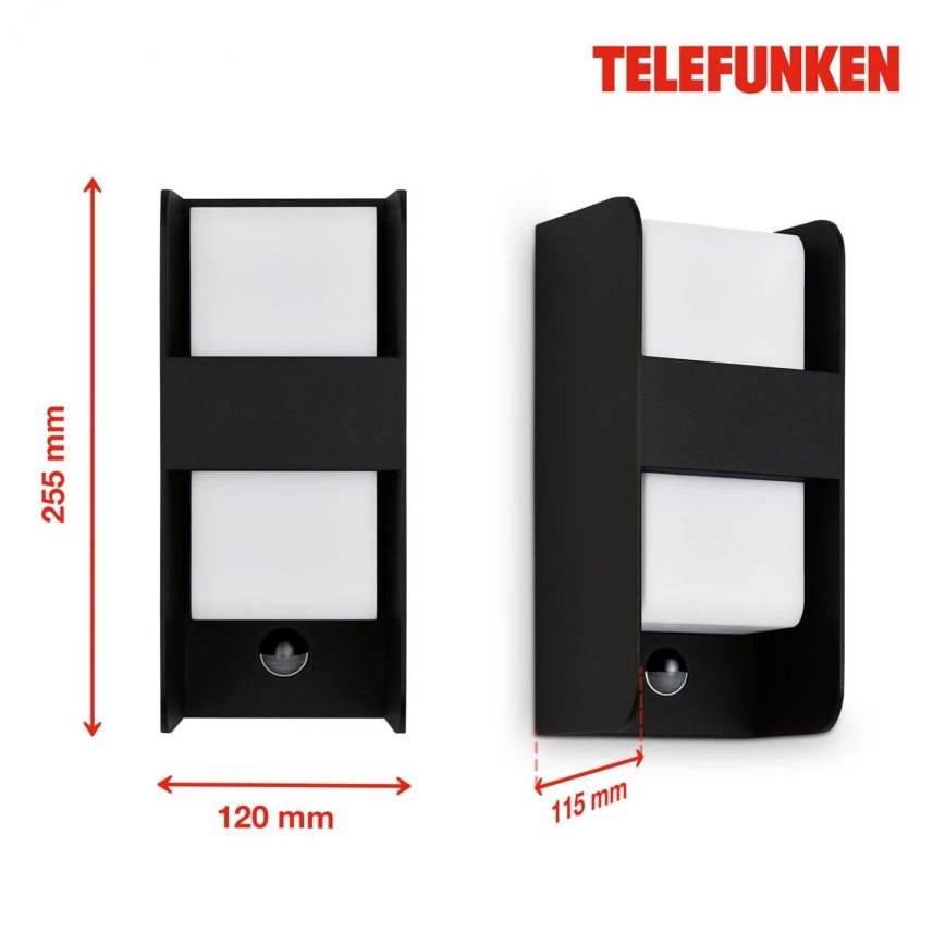 Telefunken 321105TF - Wandlamp voor buiten met sensor 1xE27/12W/230V IP44 zwart