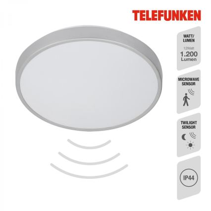 Telefunken 601604TF - Plafonnier salle de bain avec détecteur LED/12W/230V IP44 d. 29 cm