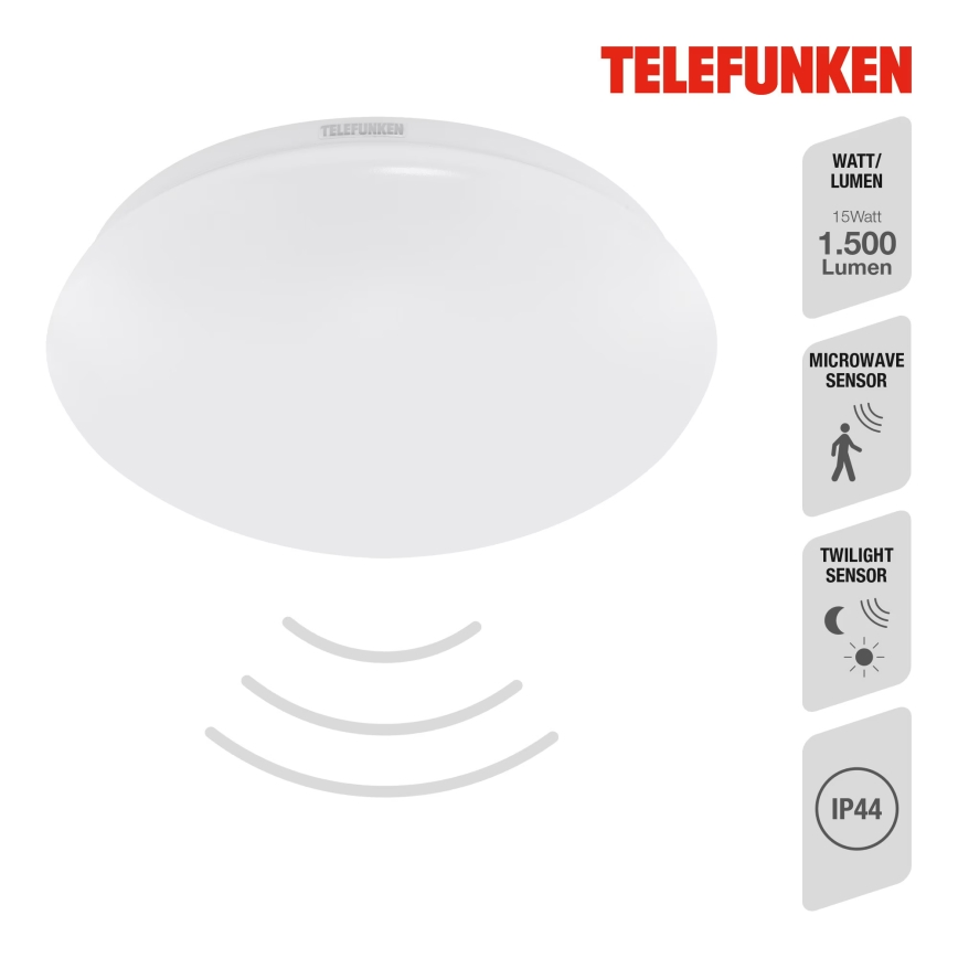 Telefunken 602006TF - LED Badkamer plafondlamp met sensor LED/15W/230V IP44 4000K