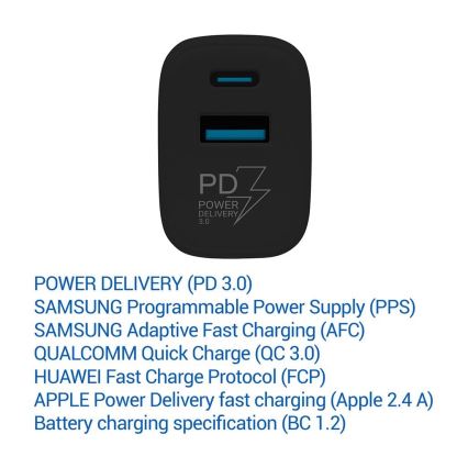 TESLA Electronics - Adaptateur de chargeur rapide Power Delivery 25 W noir