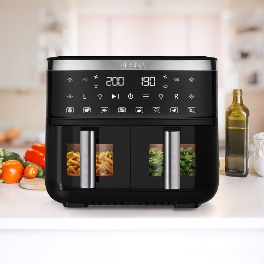 TESLA Electronics AirCook - Multifunctionele dubbele digitale air fryer 7,6 l 2850W/230V