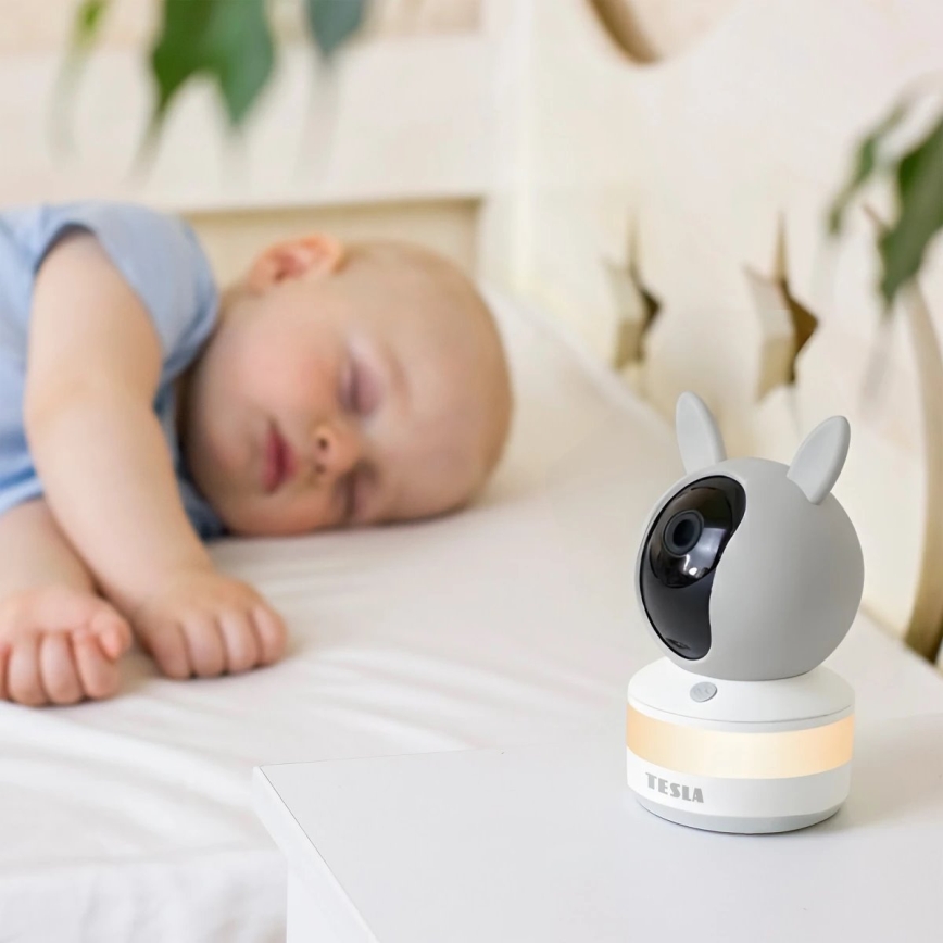 TESLA Electronics Bambino - Moniteur pour bébé intelligent 4 MP 2560p 5V Wi-Fi Tuya gris/blanc