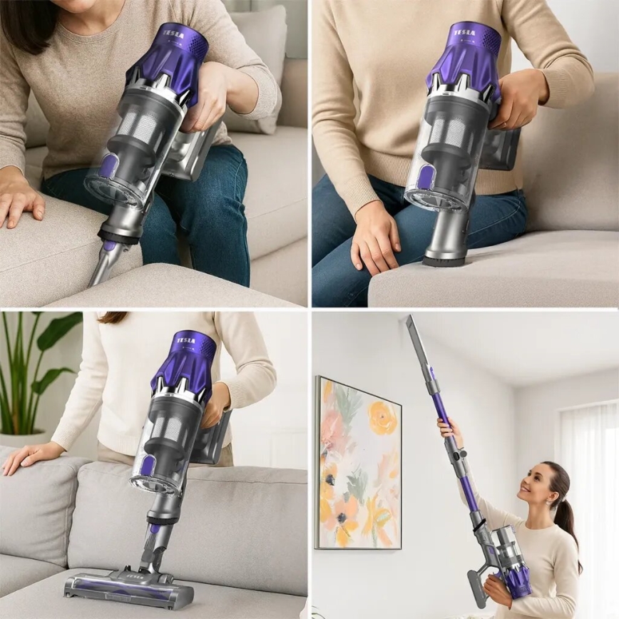 TESLA Electronics PureStar - Aspirateur balai sans fil flexible 2 en 1 250W/2200 mAh gris/violet