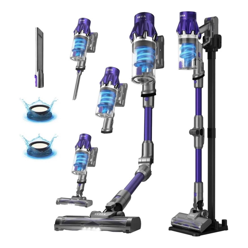 TESLA Electronics PureStar - Aspirateur balai sans fil flexible 2 en 1 250W/2200 mAh gris/violet