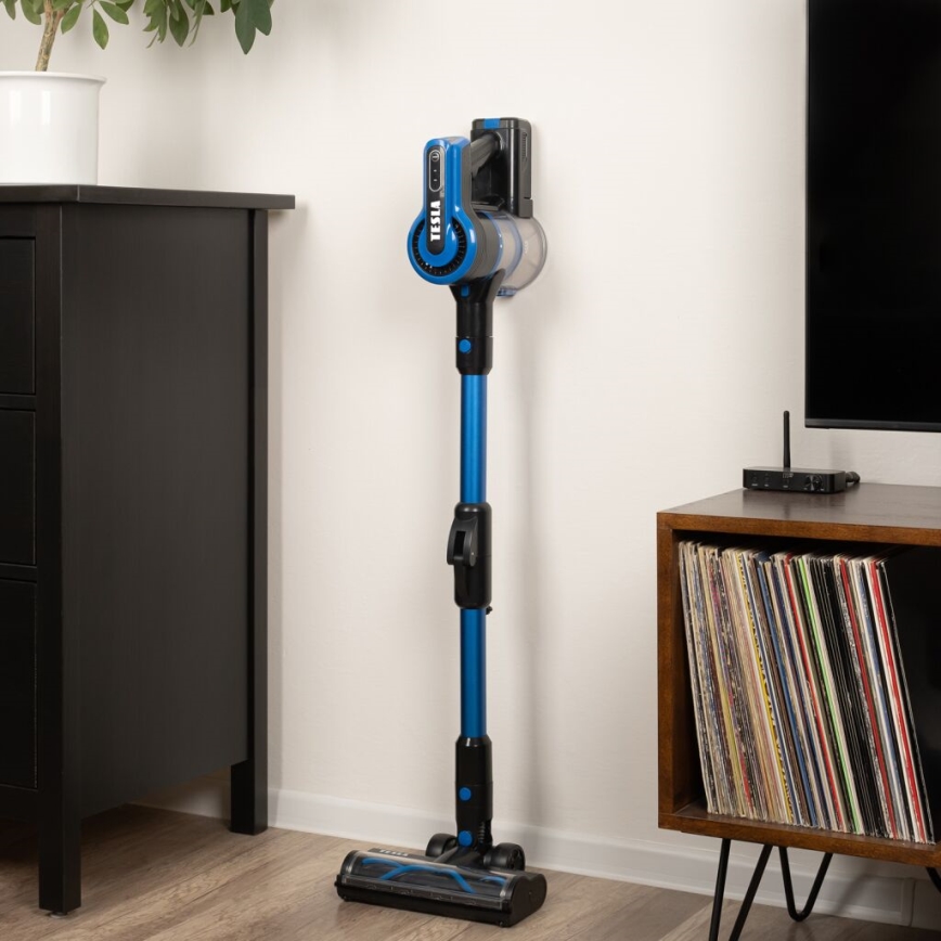 TESLA Electronics PureStar - Flexibele snoerloze steelstofzuiger 3in1 300W/2200 mAh zwart/blauw