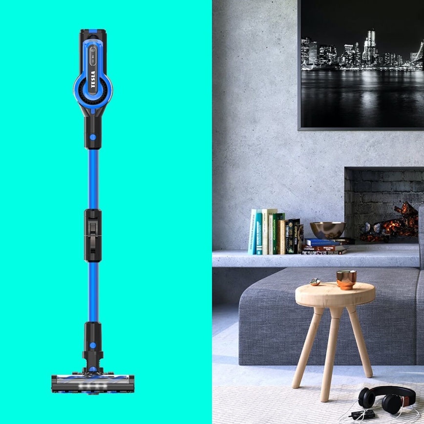 TESLA Electronics PureStar - Flexibele snoerloze steelstofzuiger 3in1 300W/2200 mAh zwart/blauw